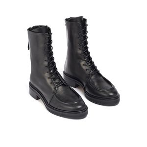 Like New Aeyde Max Black Leather Ankle Boots Lace-up Side Zipper Size 41 Size 10